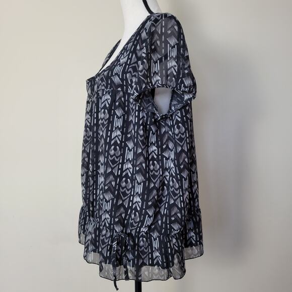 Reitmans Plus Petite 18 Pullover Top Lined Body Sheer Cap Sleeve Black White - Picture 5 of 14